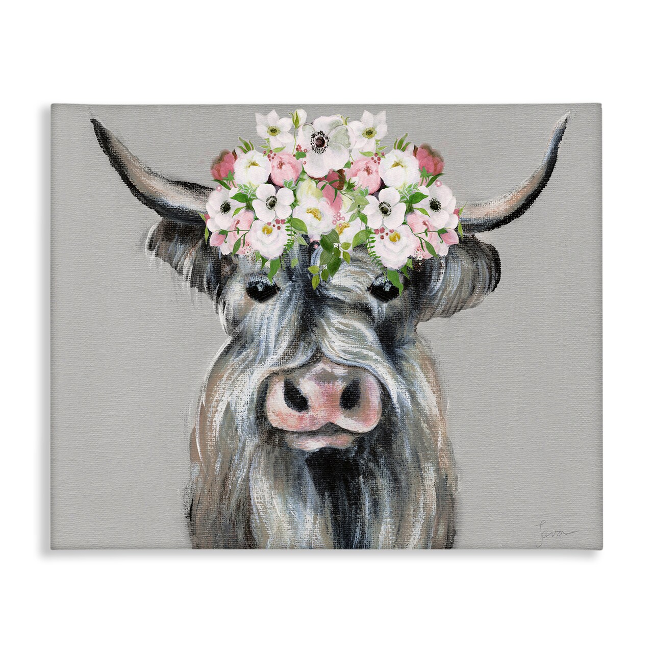 Stupell Industries Shabby Chic Cattle with Garland Canvas Design by Janet Tava